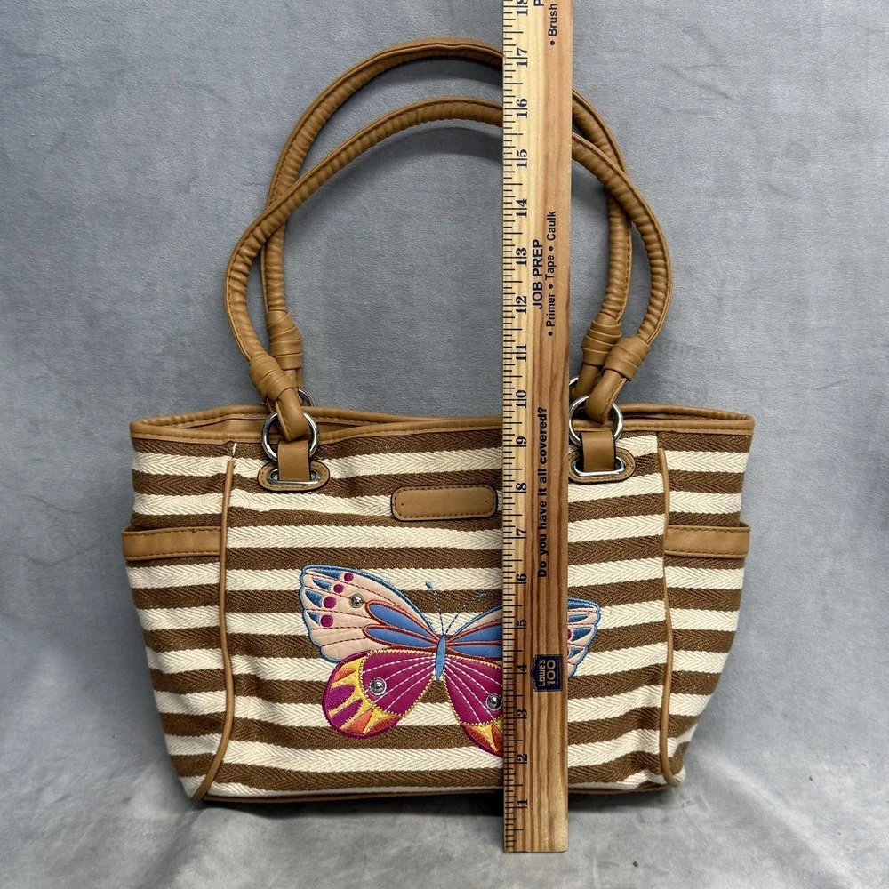 Rosetti Shoulder Bag Womens Medium Brown Stripe Butterfly Embroidered Purse
